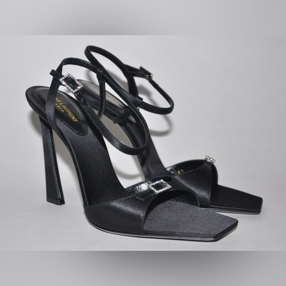 NEW Yves Saint Laurent Black Satin Venue 105 Embellished Heels 37.5 US 7.5 $1090 - Picture 1 of 13